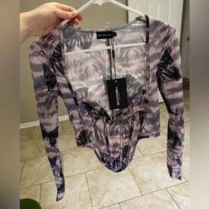 Pretty Little Thing butterfly print top with corset boning. New with tags